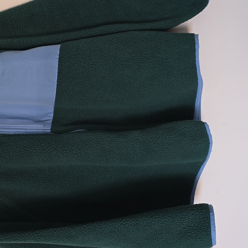 J. Crew Green Teddy Bear Fleece Zip Front Jacket Blue Accents - Picture 4 of 10